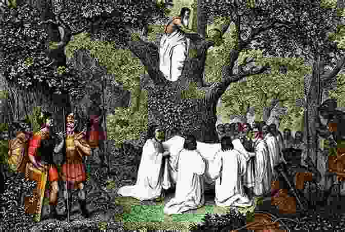 A Depiction Of A Saxon Ritual, The Participants Engaged In A Sacred Ceremony Amidst A Sacred Grove. Aldsidu: Old Saxon Heathenry