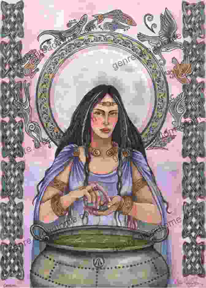 Cerridwen, Celtic Goddess Of Inspiration, Holding A Cauldron And Stirring A Magical Potion Cerridwen: Celtic Goddess Of Inspiration